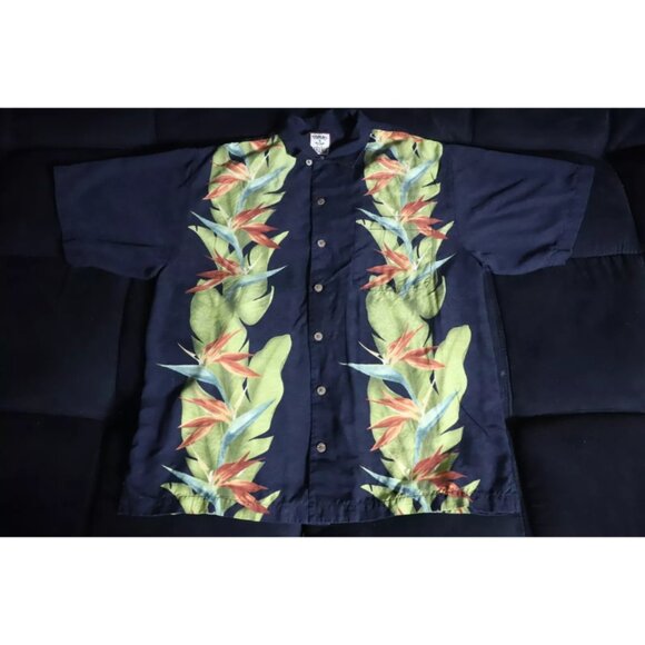 VTG Tommy Bahama Button Up Shirt Mens M Blue Floral Hawaiian Tropical Beach Silk - Picture 1 of 8